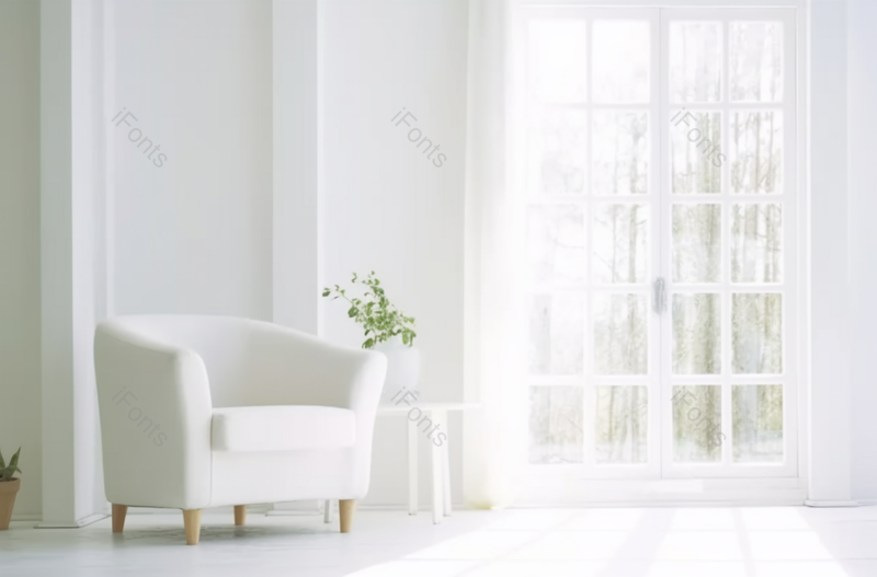 白色的扶手椅白色的起居室和浅绿色植物室内装修背景,高清,摄影图,摄影图片,图片大全,摄影图免费下载